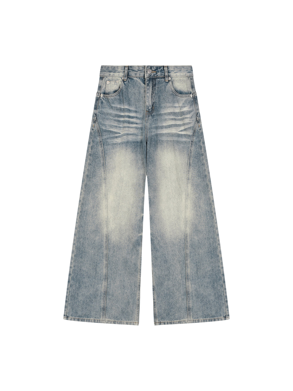 Women’s Vintage Wash Wide Leg Denim Jeans - Jeans Blue front
