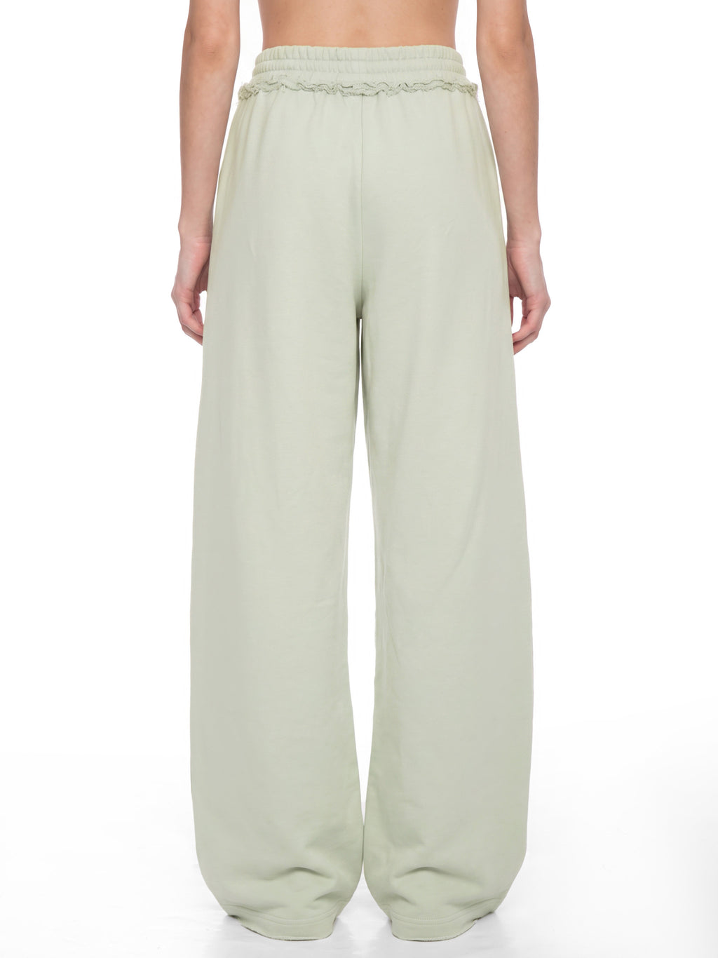 Women’s Wide Leg Raw Edge Sweatpants white gray model angle