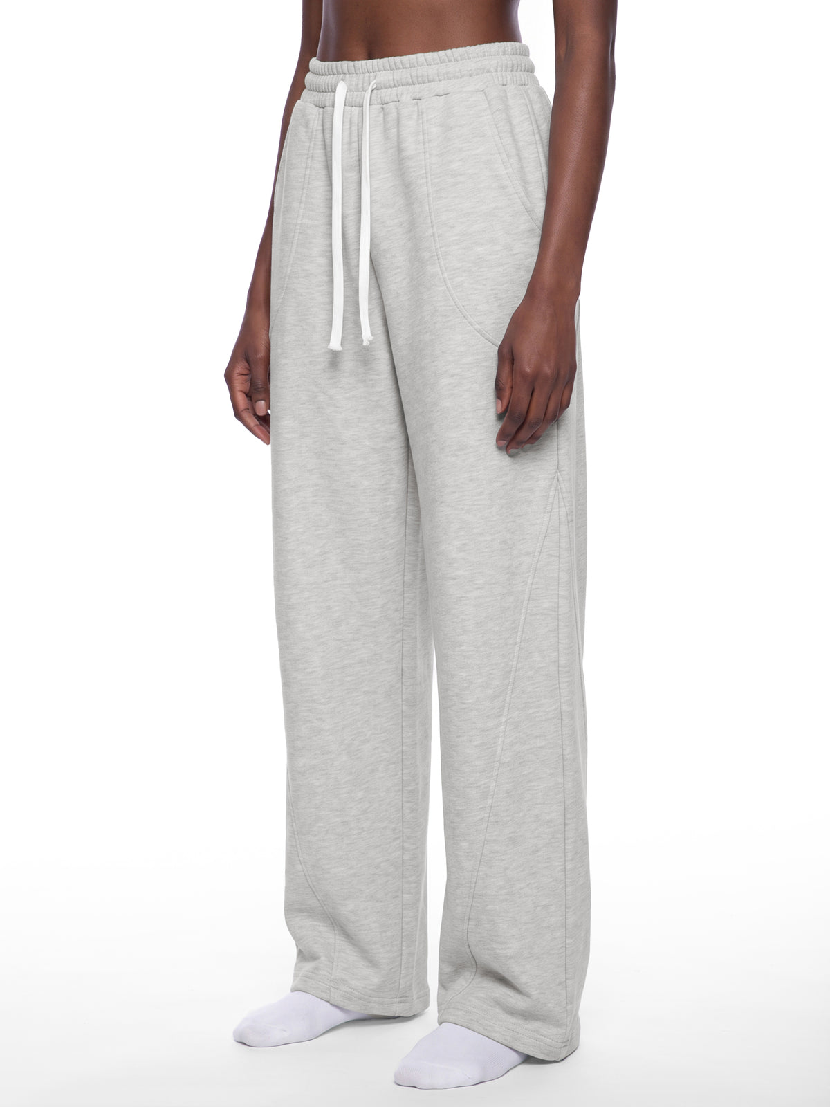 Women’s Wide Leg Sweatpants flower gray model front angle
