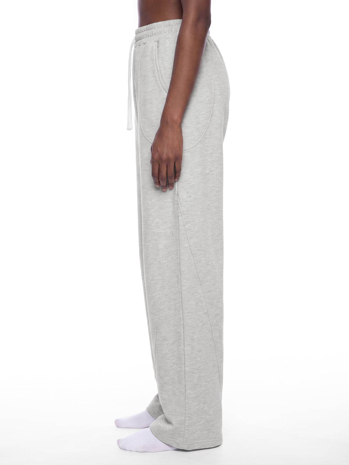 Women’s Wide Leg Sweatpants flower gray model side view