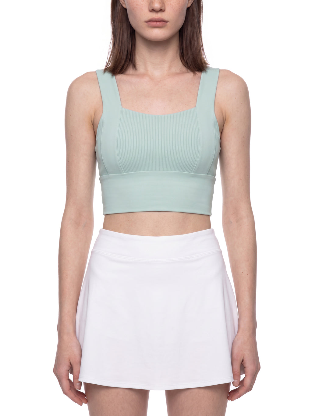 Women’s Yoga Crop Tank Top in Mint Green - model front view