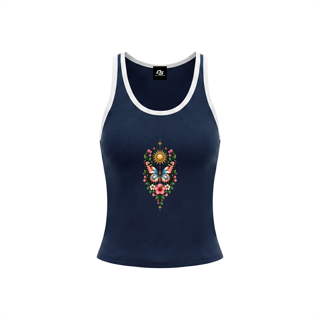 Celestial Butterfly Women’s Color Block Cropped Tank Top V6 - Royal Blue front mockup