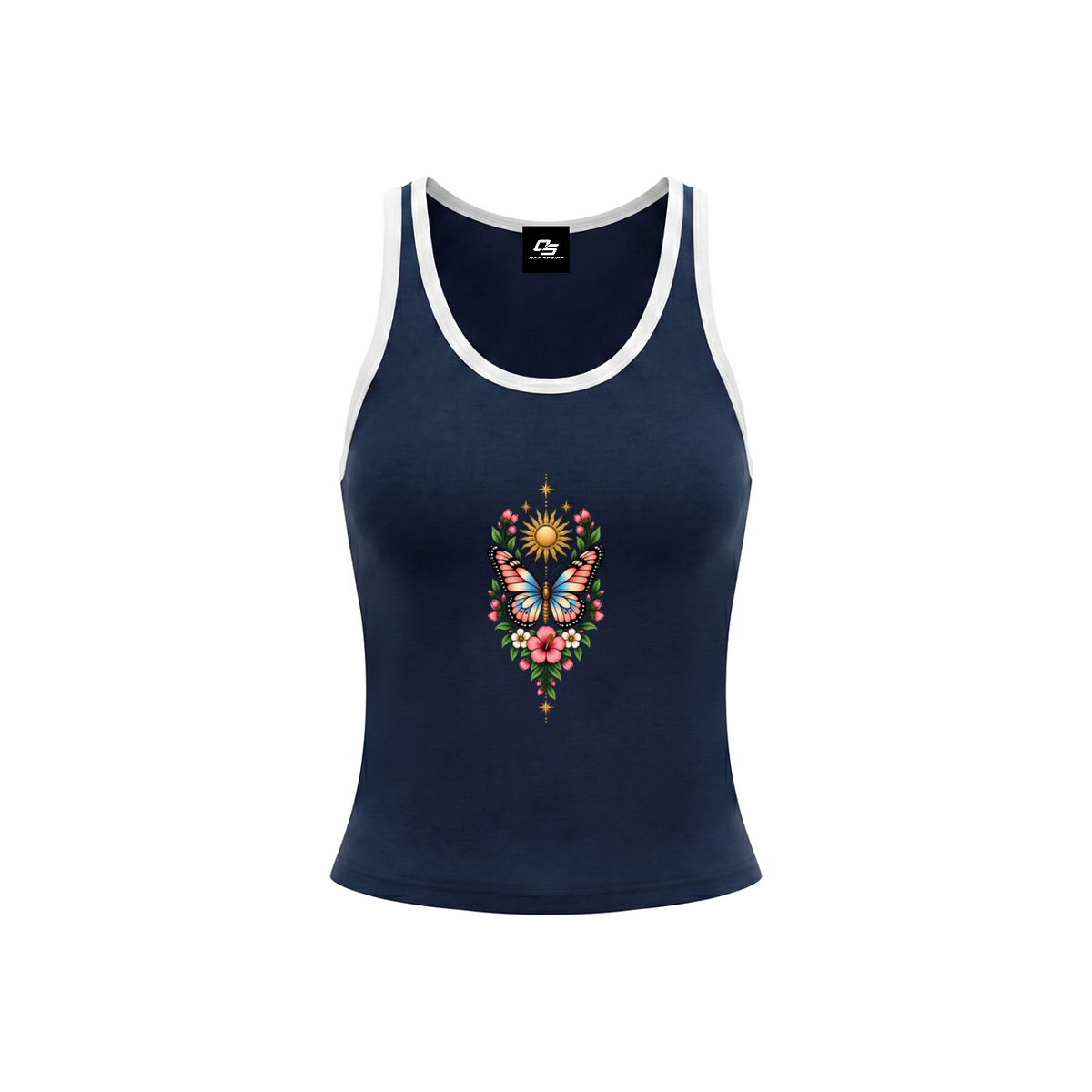 Celestial Butterfly Women’s Color Block Cropped Tank Top V6 - Royal Blue front mockup