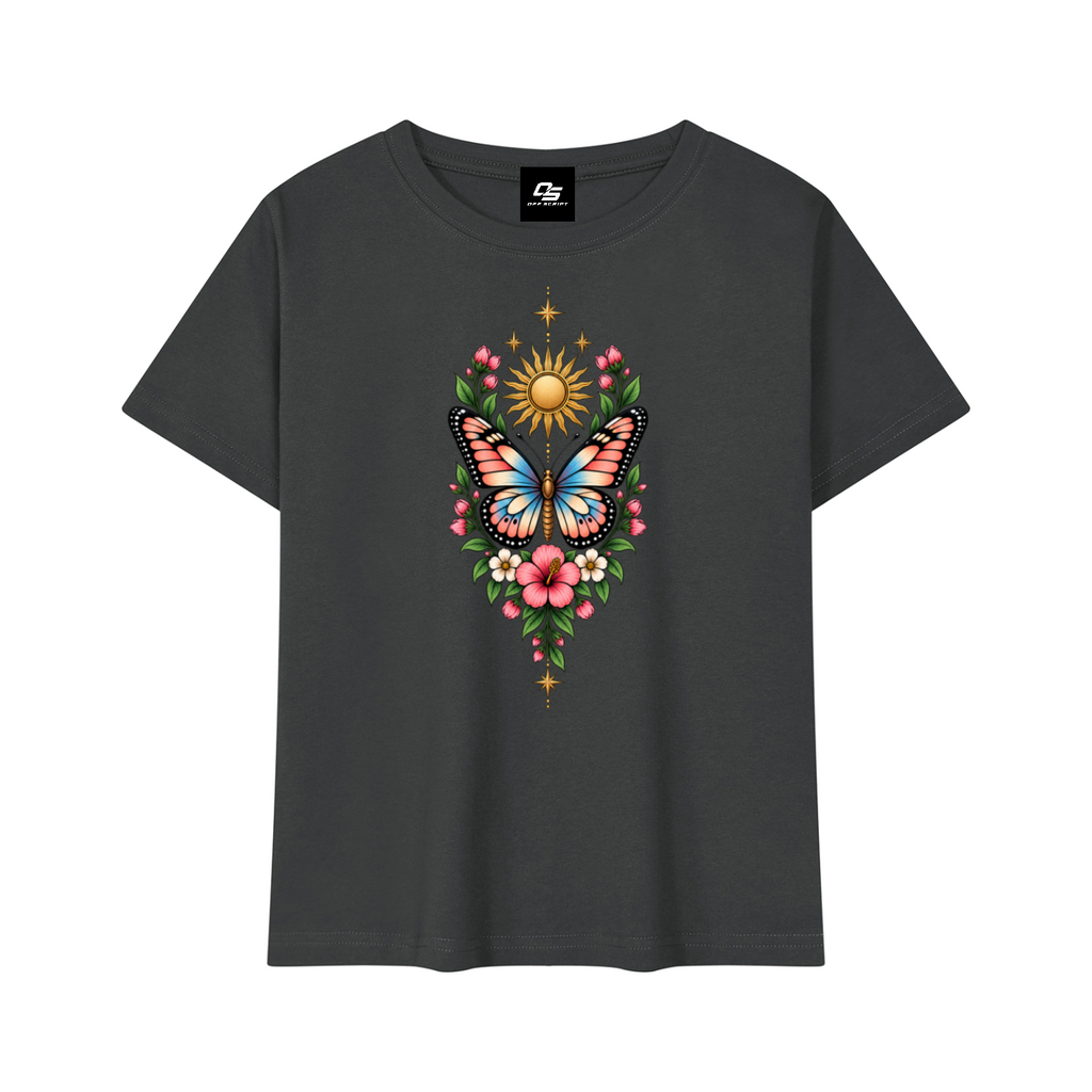 Women's Celestial Butterfly Quick-Dry Baby T-Shirt V2 in Dark Gray - front mockup