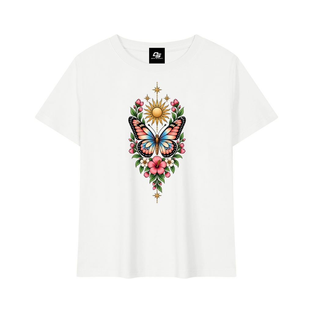 Women's Celestial Butterfly Quick-Dry Baby T-Shirt V2 in White - front mockup